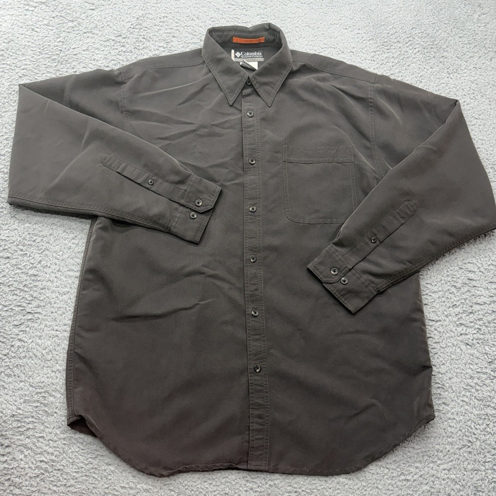 Columbia XCO Button Up Shirt Mens M Charcoal Gray Long Sleeve Y2K Outdoor Hiking